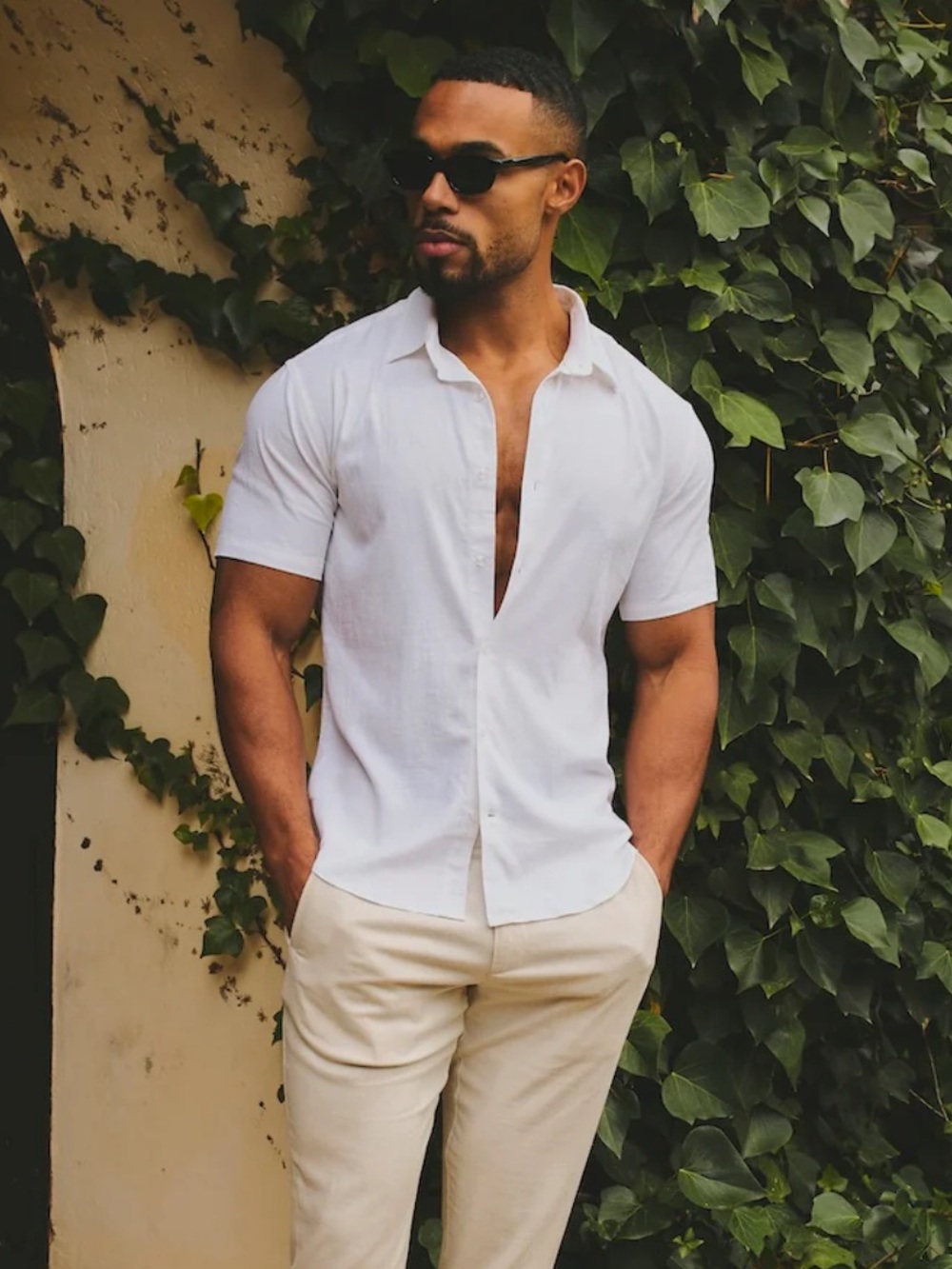Tailored Athlete Men's White Short-Sleeve Linen Blend Button-Down Shirt Size M